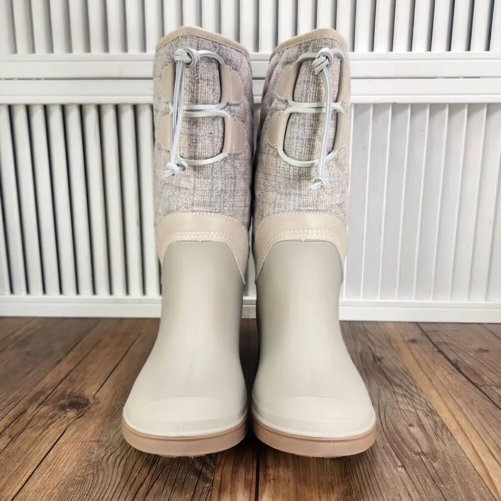 Kamik Abigail Oat Womens Size 6 Beige Plaid Quilted Rubber Waterproof Rain Boots